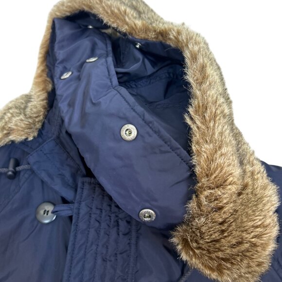 J. Crew Hooded Winter Coat Men's L Navy Blue Removeable Faux Fur Trim - Picture 10 of 14